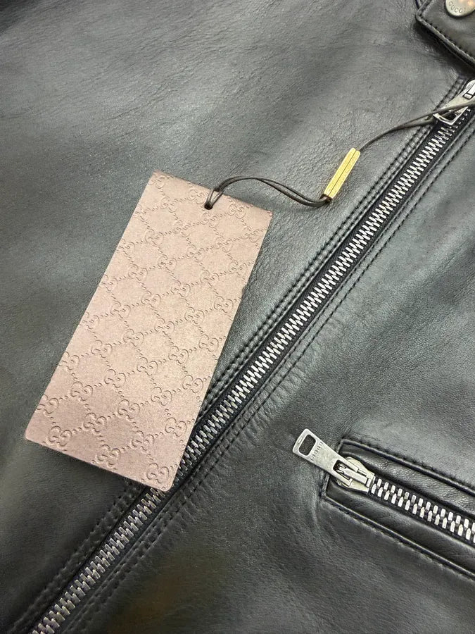 AW2014 Gucci Black Padded Leather Wool Biker Jacket qZcDefg 11