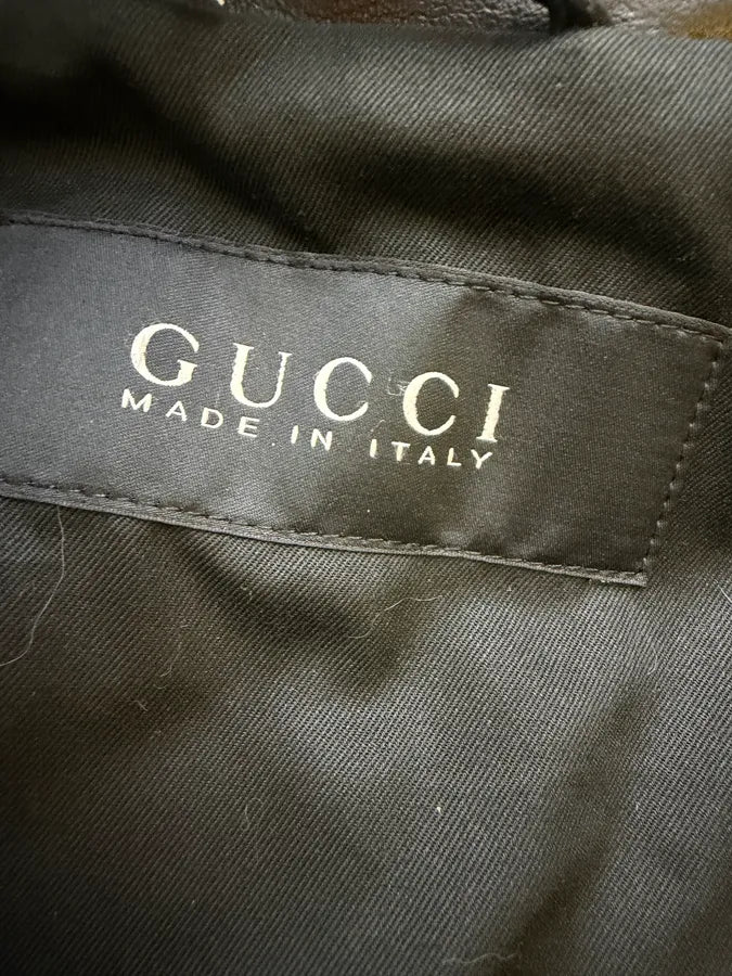 AW2014 Gucci Black Padded Leather Wool Biker Jacket qZcDefg 12