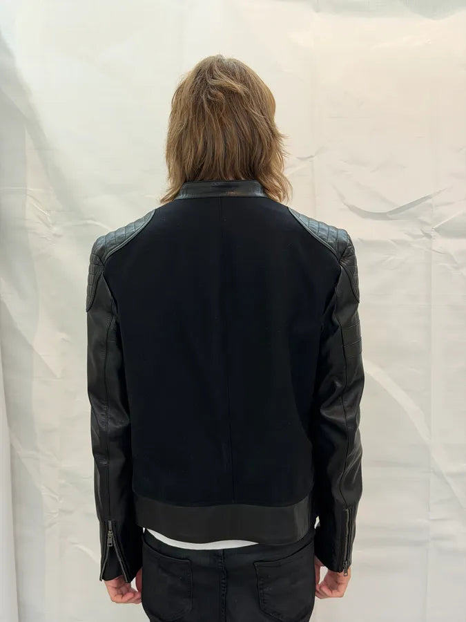 AW2014 Gucci Black Padded Leather Wool Biker Jacket qZcDefg 2