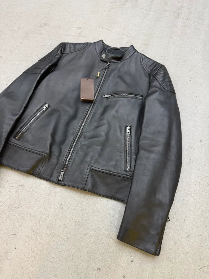 AW2014 Gucci Black Padded Leather Wool Biker Jacket qZcDefg 5
