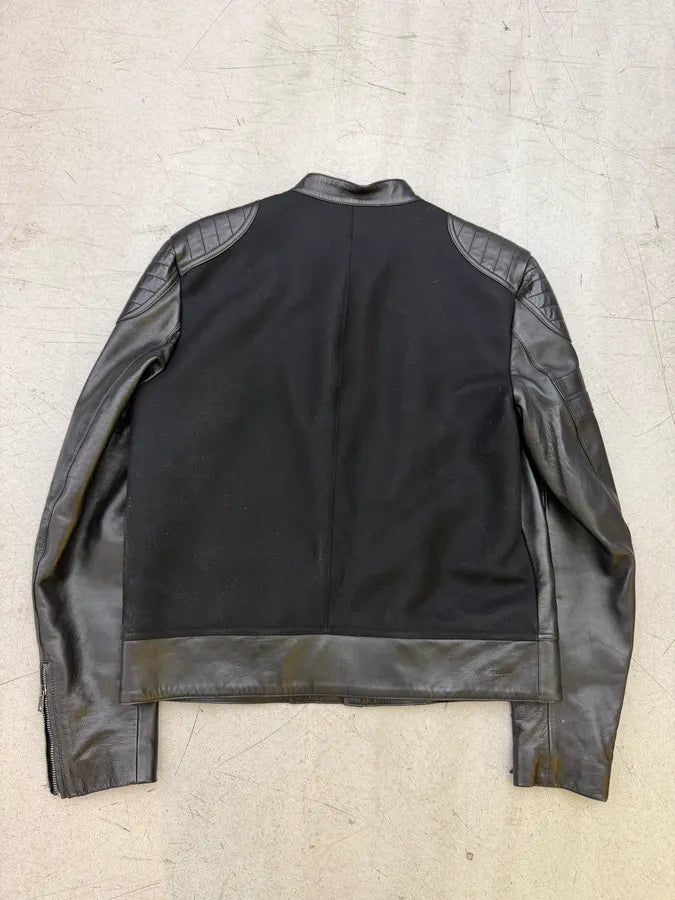 AW2014 Gucci Black Padded Leather Wool Biker Jacket qZcDefg 7