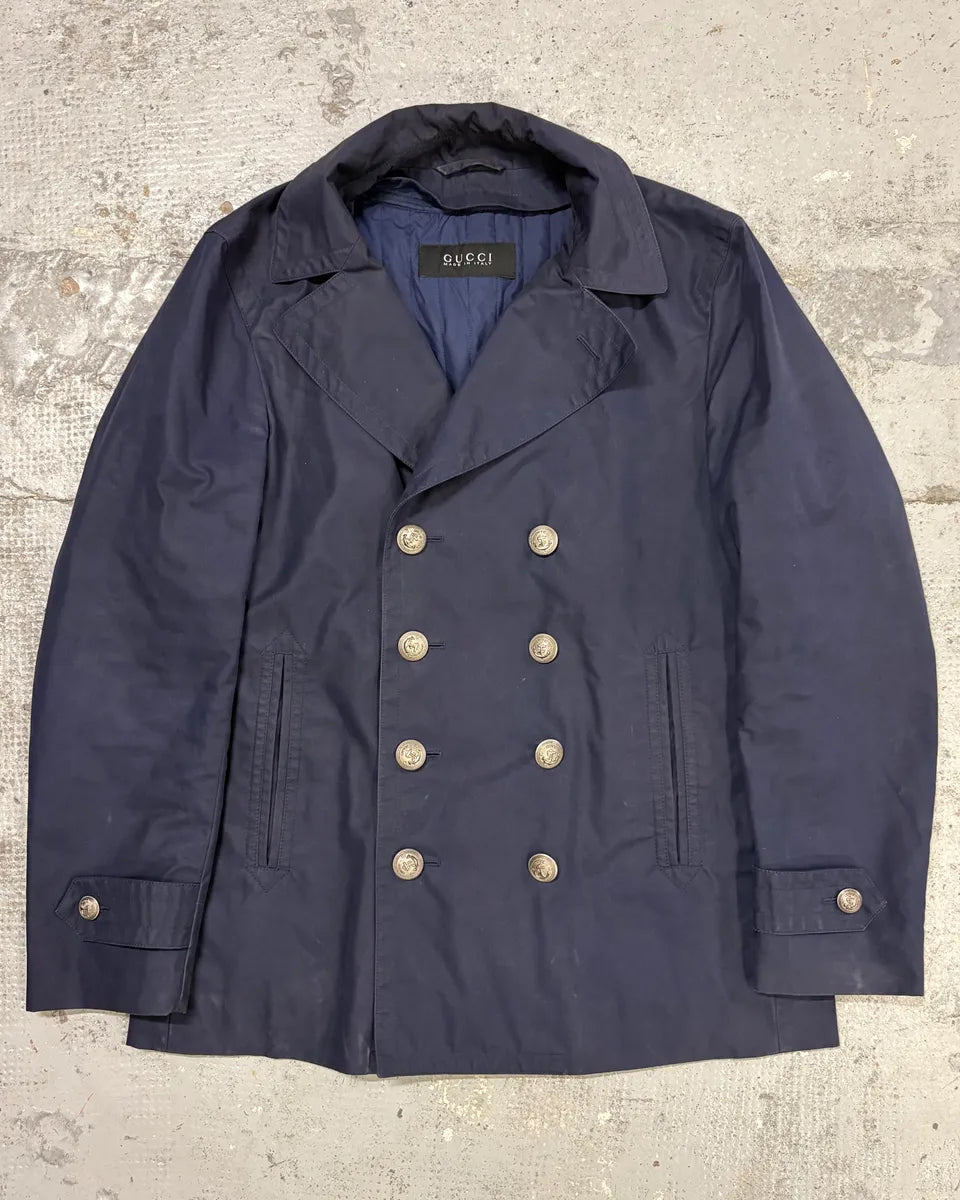 AW2014 Gucci Navy Cotton Double-Breasted Caban Jacket  cqfwfLJ 0