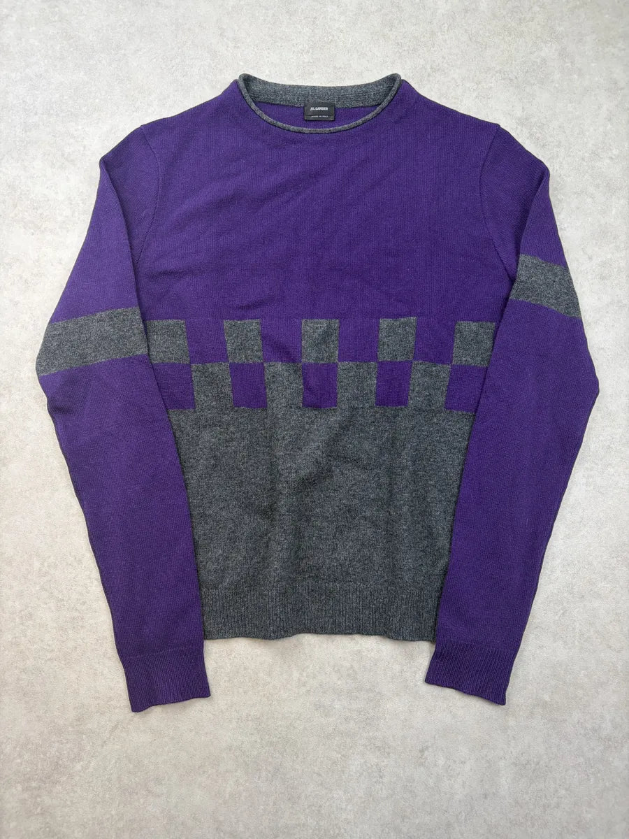 AW2014 Jil Sander Purple Wool Checkered Sweater cppSVWj 0