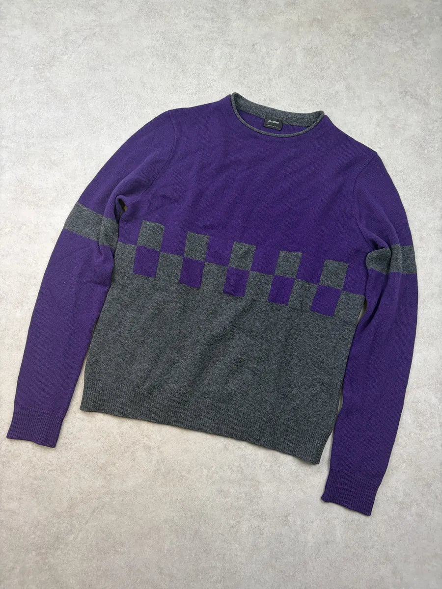 AW2014 Jil Sander Purple Wool Checkered Sweater cppSVWj 4