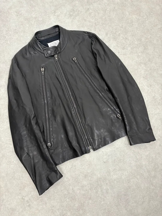 AW2014 Maison Margiela 5-Zip Biker Black Leather Jacket nFfNBQn 3