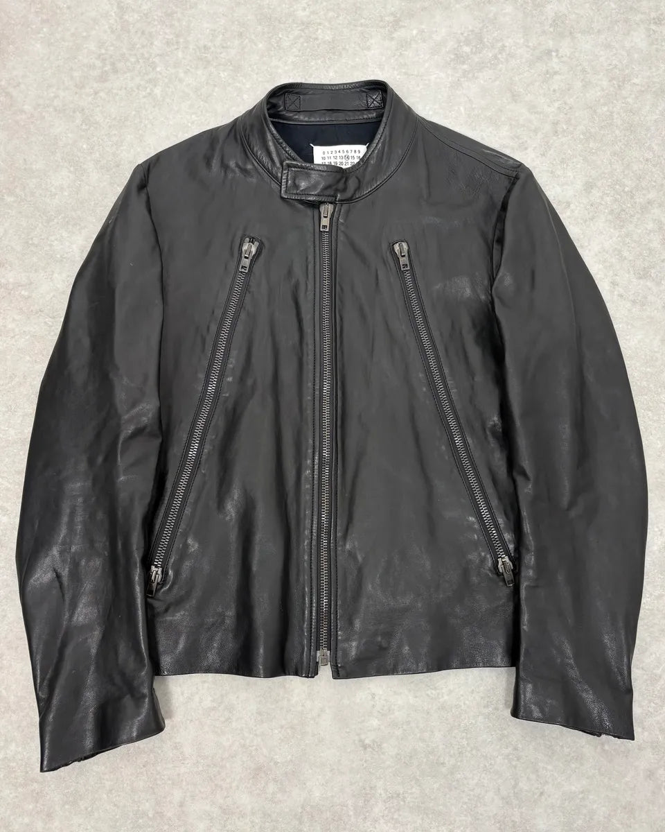 AW2014 Maison Margiela 5-Zip Biker Black Leather Jacket nFfNBQn 0