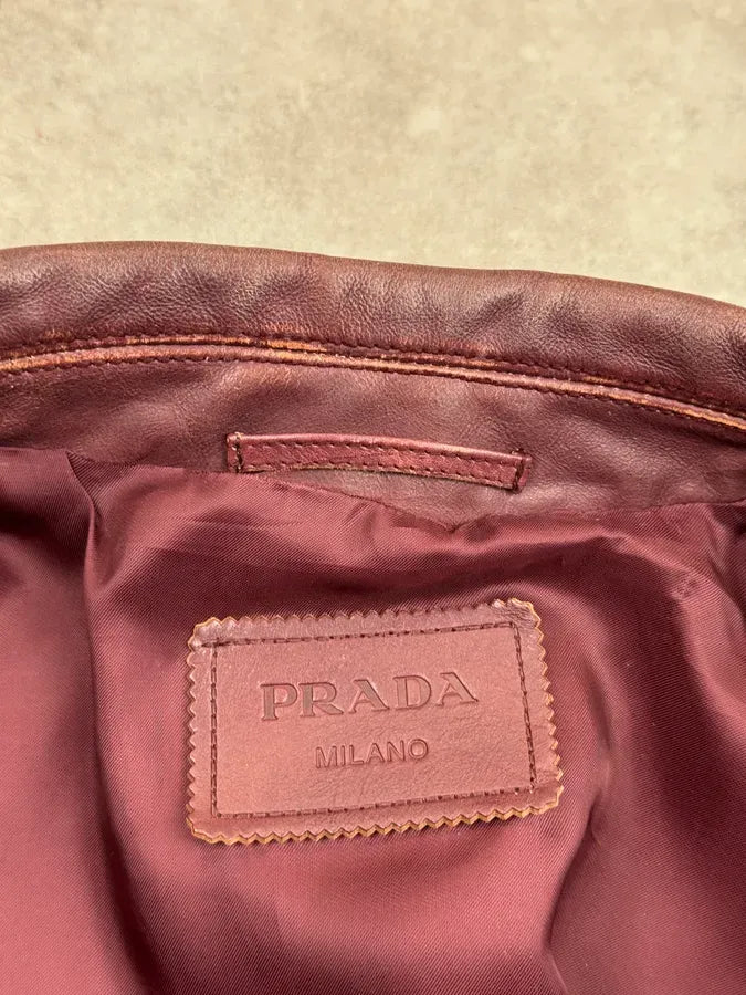 AW2014 Prada Bordeaux Exotic Women Leather Jacket hSDxlNh 10