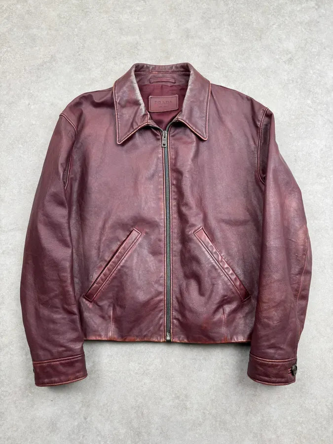 AW2014 Prada Bordeaux Exotic Women Leather Jacket hSDxlNh 3