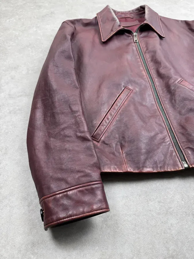AW2014 Prada Bordeaux Exotic Women Leather Jacket hSDxlNh 5