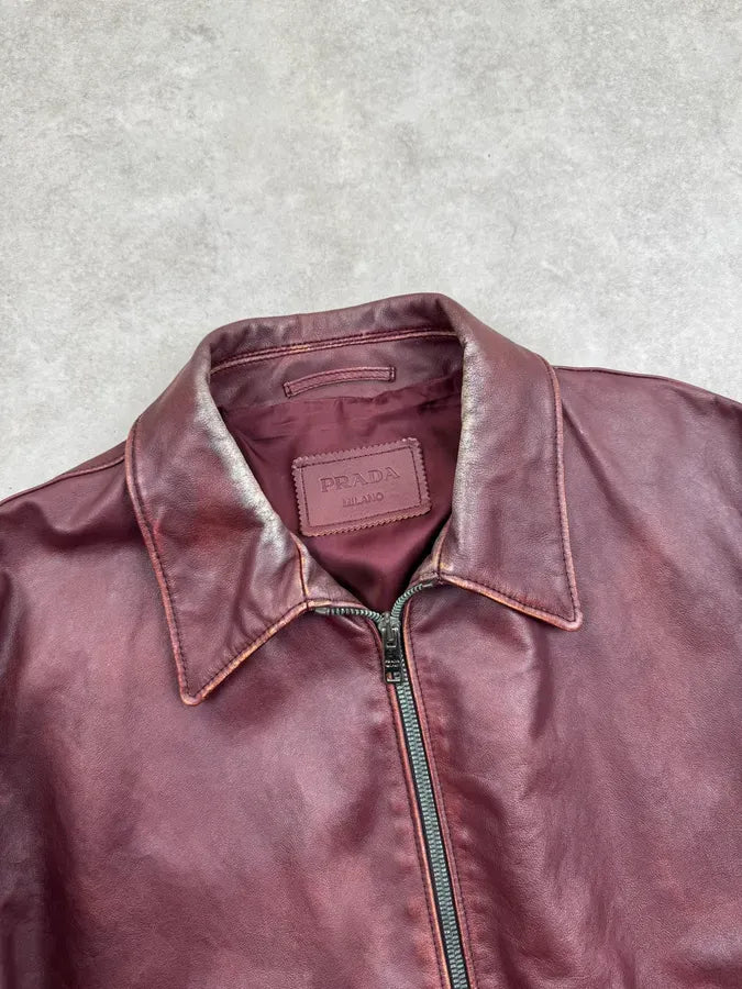 AW2014 Prada Bordeaux Exotic Women Leather Jacket hSDxlNh 6
