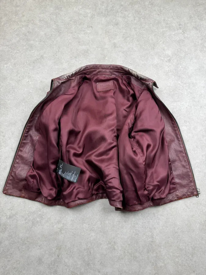 AW2014 Prada Bordeaux Exotic Women Leather Jacket hSDxlNh 9