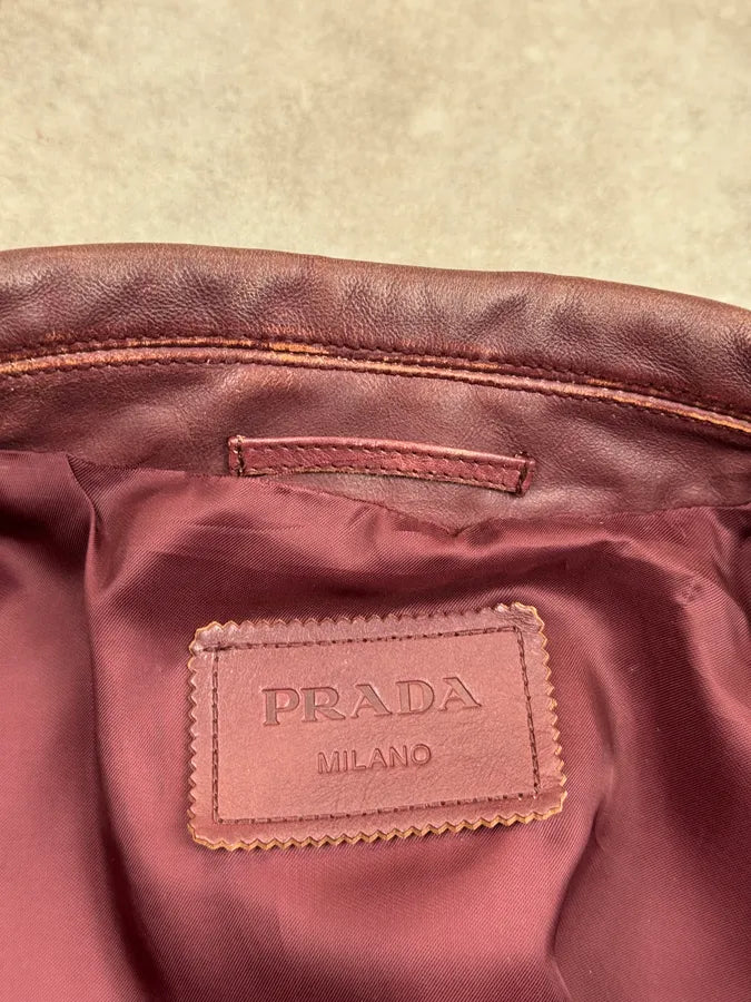 AW2014 Prada Bordeaux Exotic Women Leather Jacket hSDxlNh 10