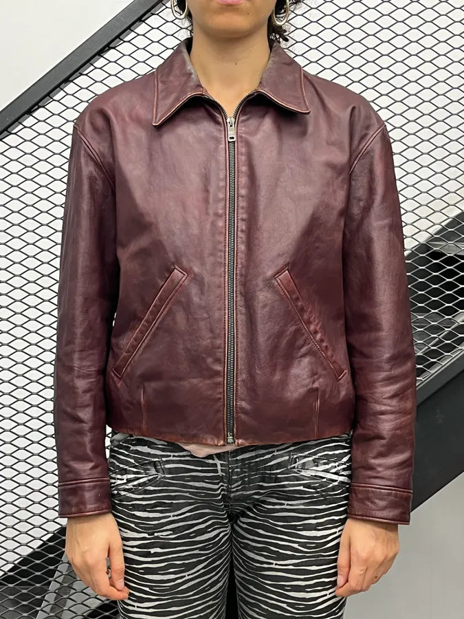 AW2014 Prada Bordeaux Exotic Women Leather Jacket hSDxlNh 2