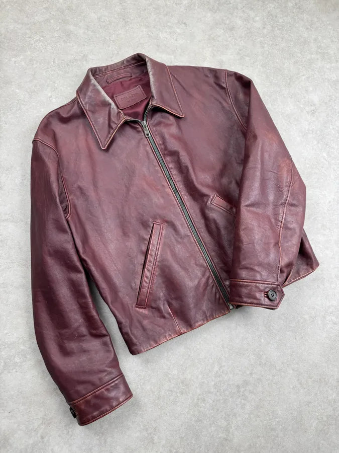 AW2014 Prada Bordeaux Exotic Women Leather Jacket hSDxlNh 4