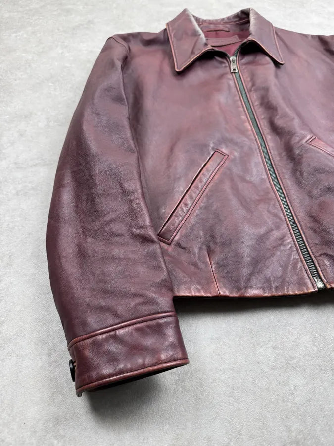 AW2014 Prada Bordeaux Exotic Women Leather Jacket hSDxlNh 5