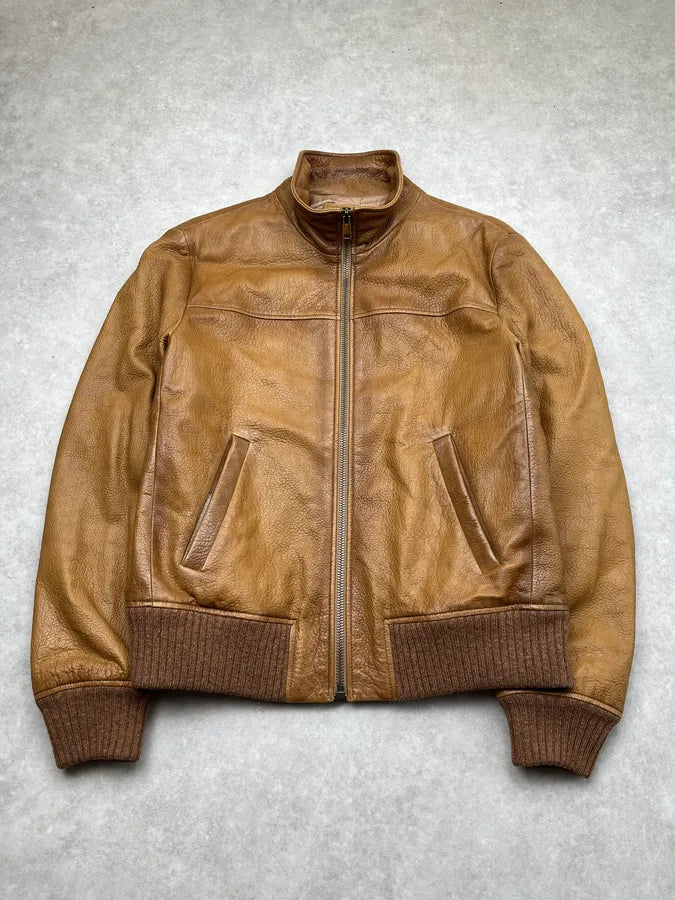 AW2014 Prada Camel Premium Leather Jacket SXRXyWH 0