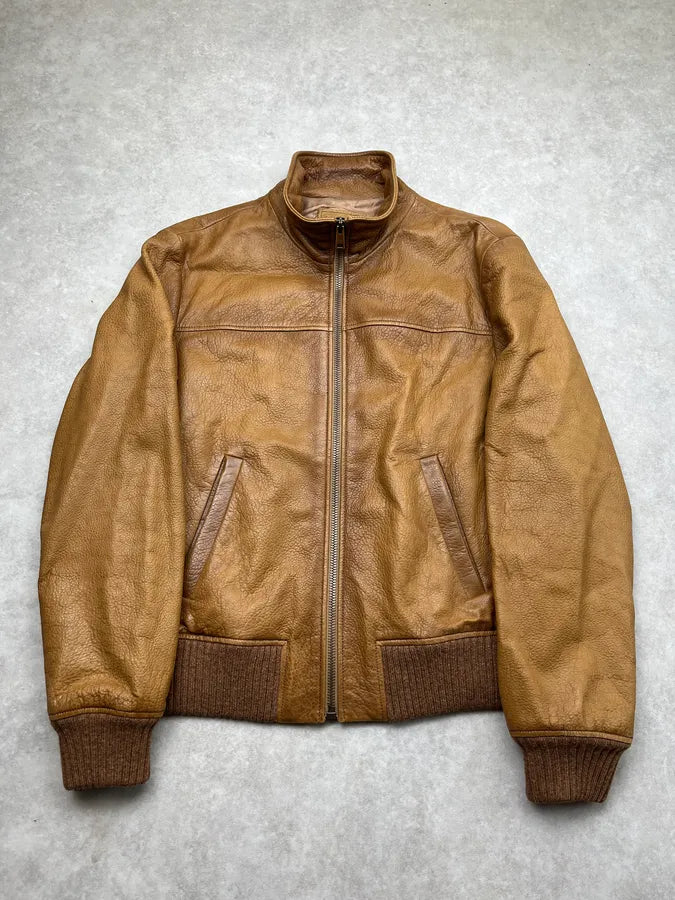 AW2014 Prada Camel Premium Leather Jacket SXRXyWH 3