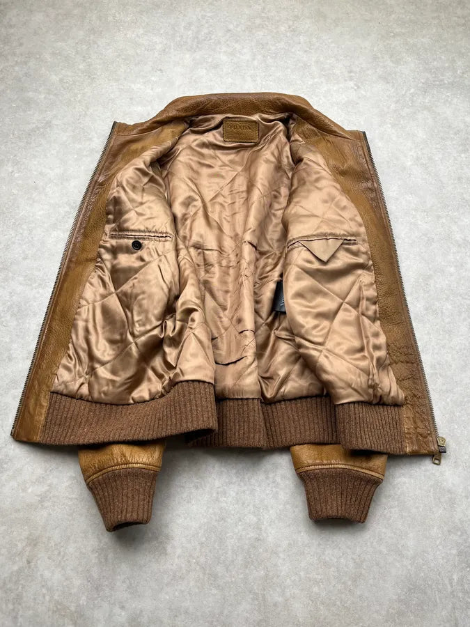 AW2014 Prada Camel Premium Leather Jacket SXRXyWH 8