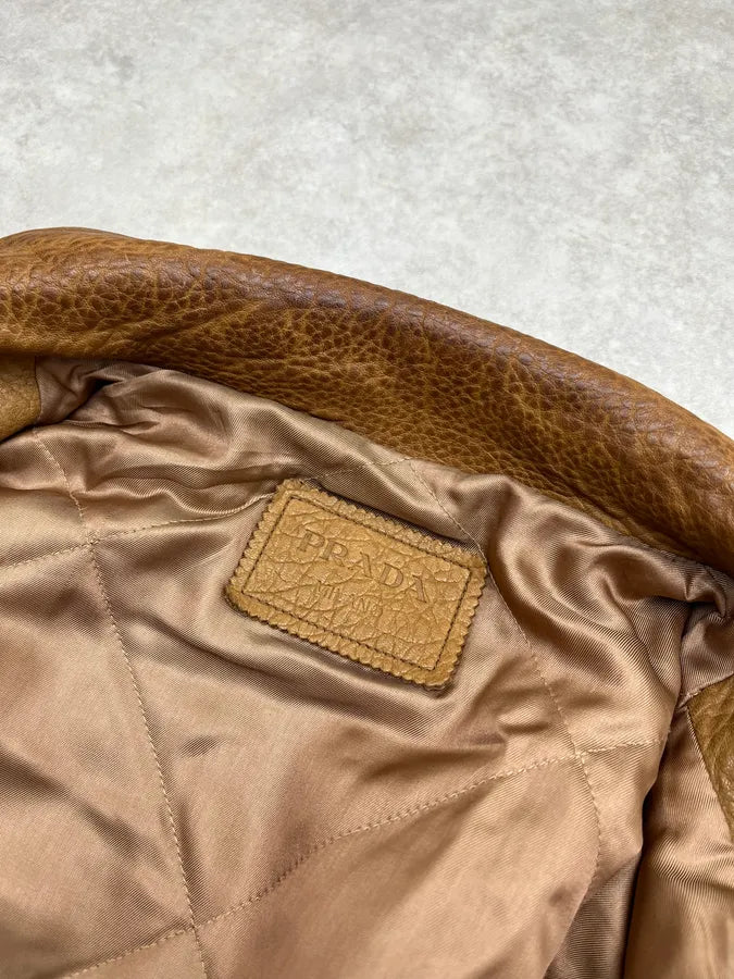 AW2014 Prada Camel Premium Leather Jacket SXRXyWH 9