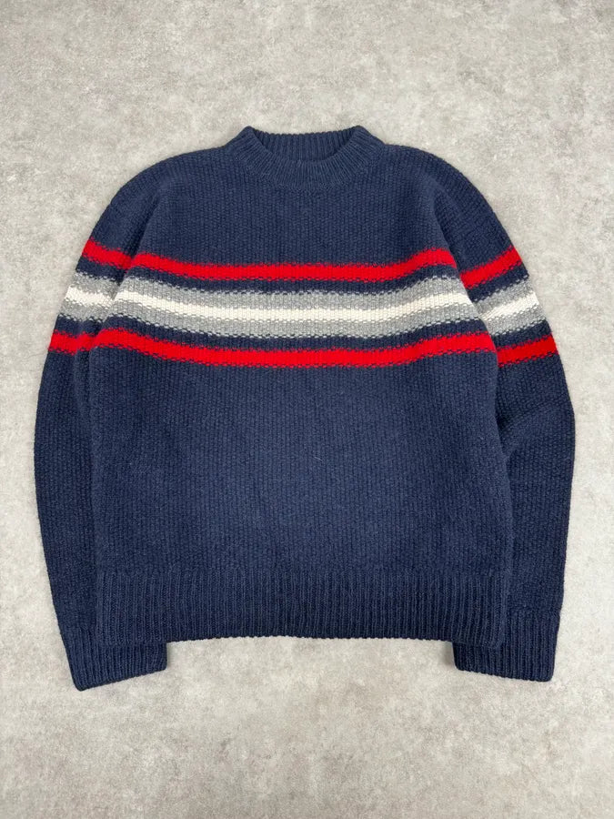 AW2014 Prada Navy Striped Mérinos Wool Sweater QJFdHgR 0