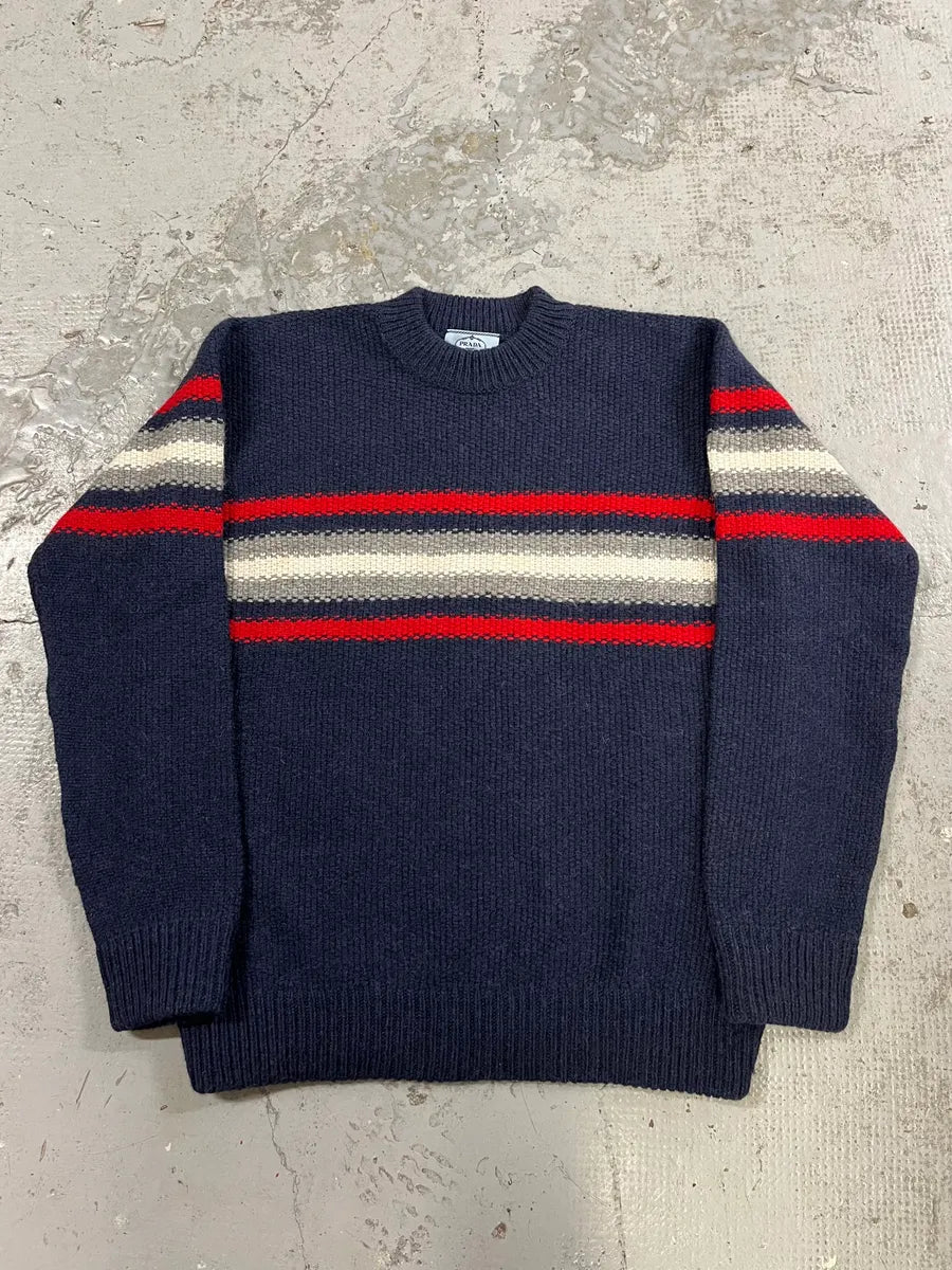 AW2014 Prada Navy Stripes Navy Wool Sweater EonTsZw 0