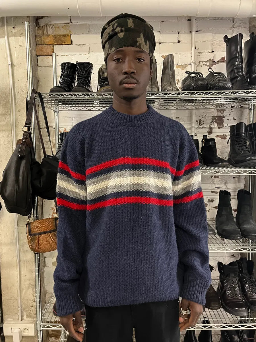 AW2014 Prada Navy Stripes Navy Wool Sweater EonTsZw 1