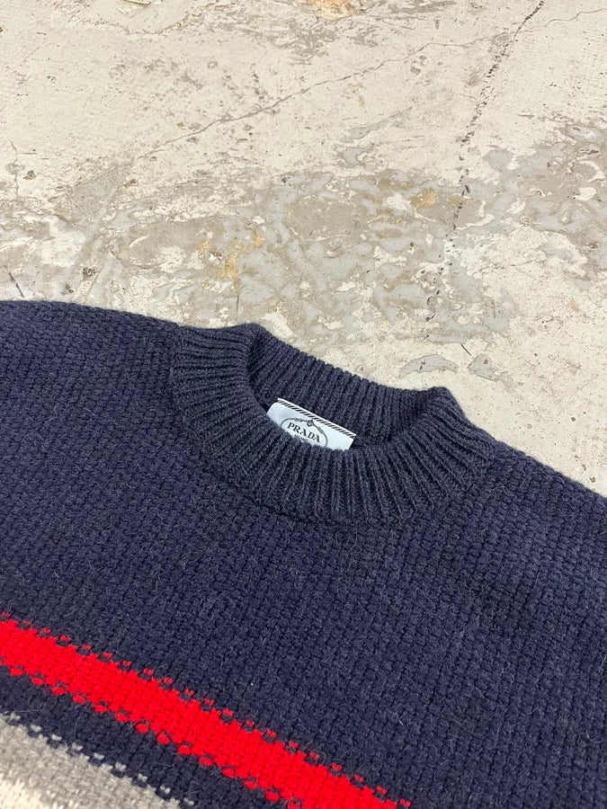 AW2014 Prada Navy Stripes Navy Wool Sweater EonTsZw 4