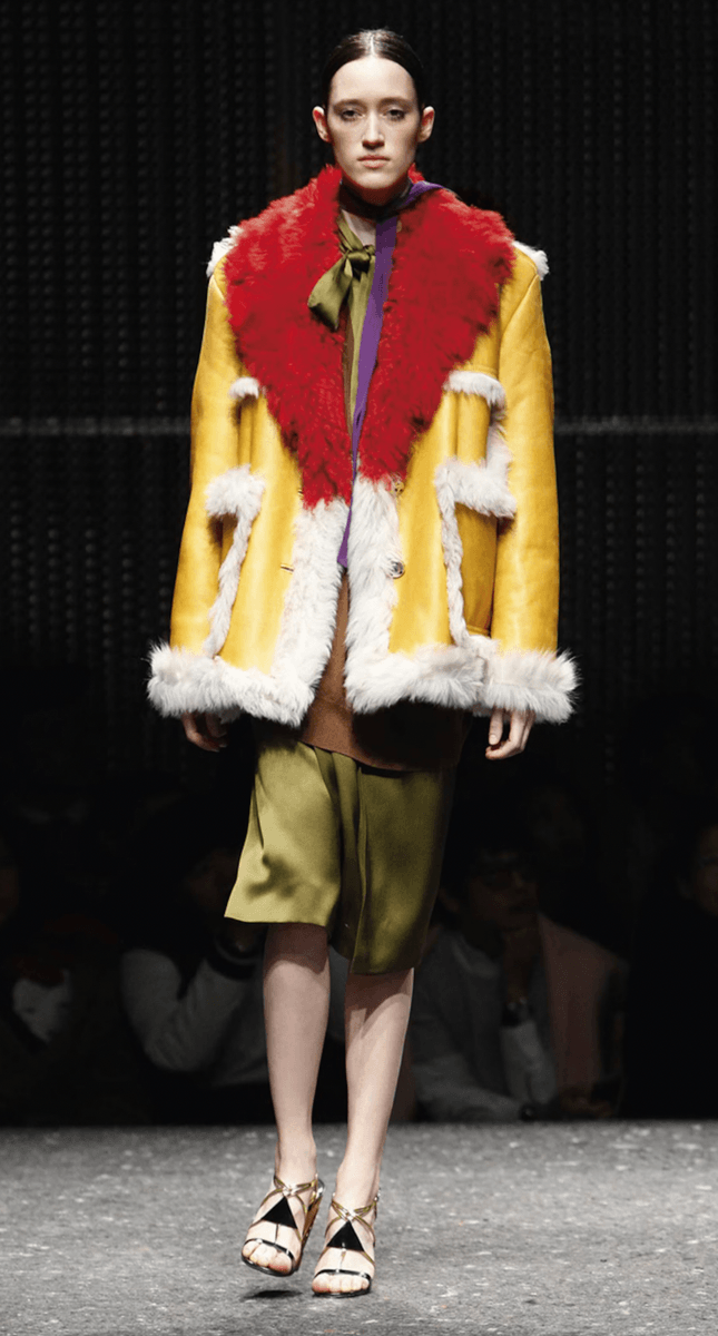 AW2014 Prada Yellow Red Dyed Sheep Fur Leather Jacket BXQzgjs 1