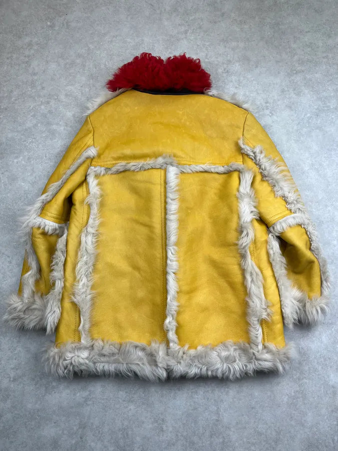 AW2014 Prada Yellow Red Dyed Sheep Fur Leather Jacket BXQzgjs 8