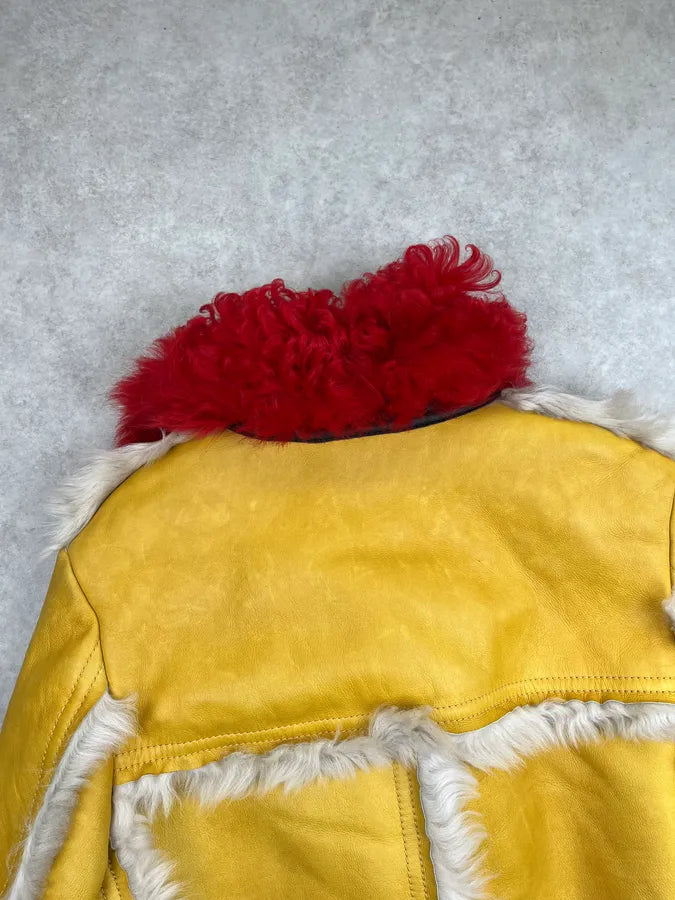 AW2014 Prada Yellow Red Dyed Sheep Fur Leather Jacket BXQzgjs 9