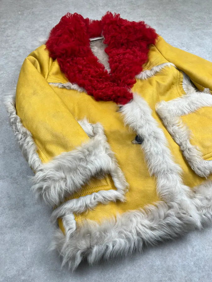 AW2014 Prada Yellow Red Dyed Sheep Fur Leather Jacket BXQzgjs 4