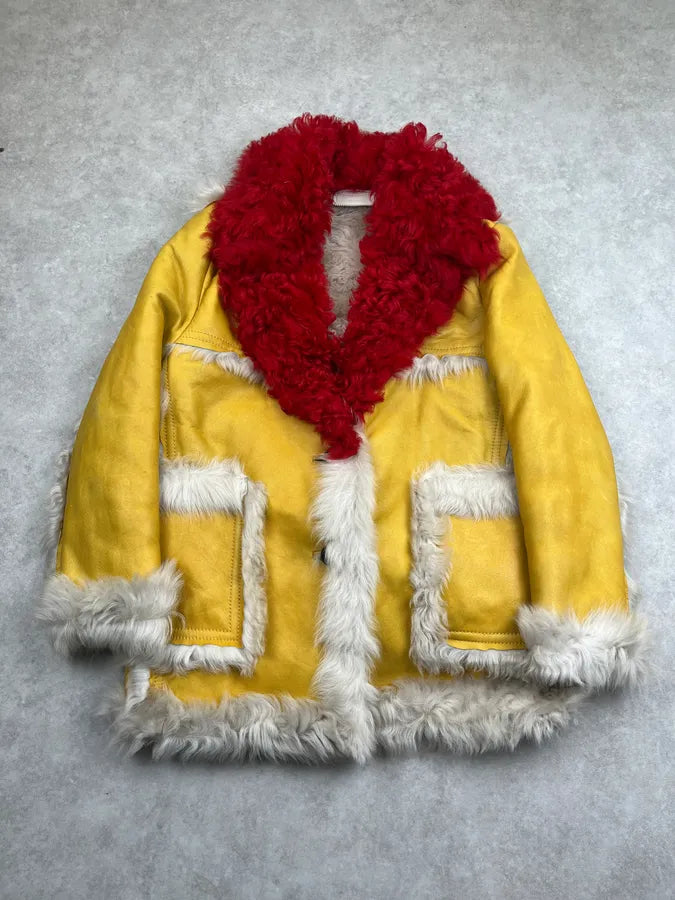 AW2014 Prada Yellow Red Dyed Sheep Fur Leather Jacket BXQzgjs 0