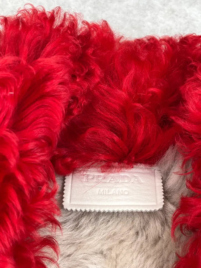 AW2014 Prada Yellow Red Dyed Sheep Fur Leather Jacket BXQzgjs 10
