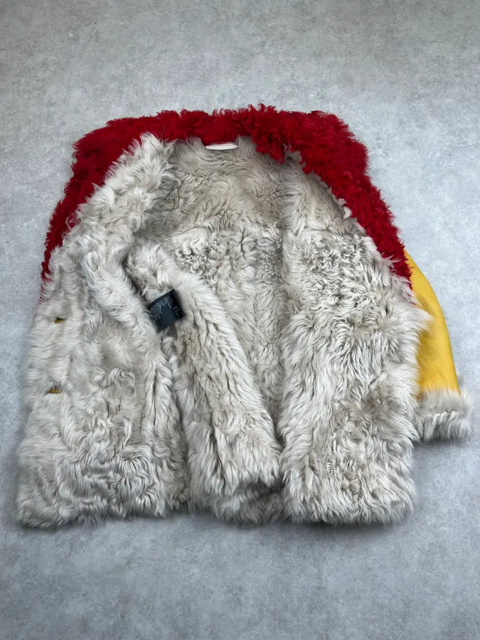 AW2014 Prada Yellow Red Dyed Sheep Fur Leather Jacket BXQzgjs 7