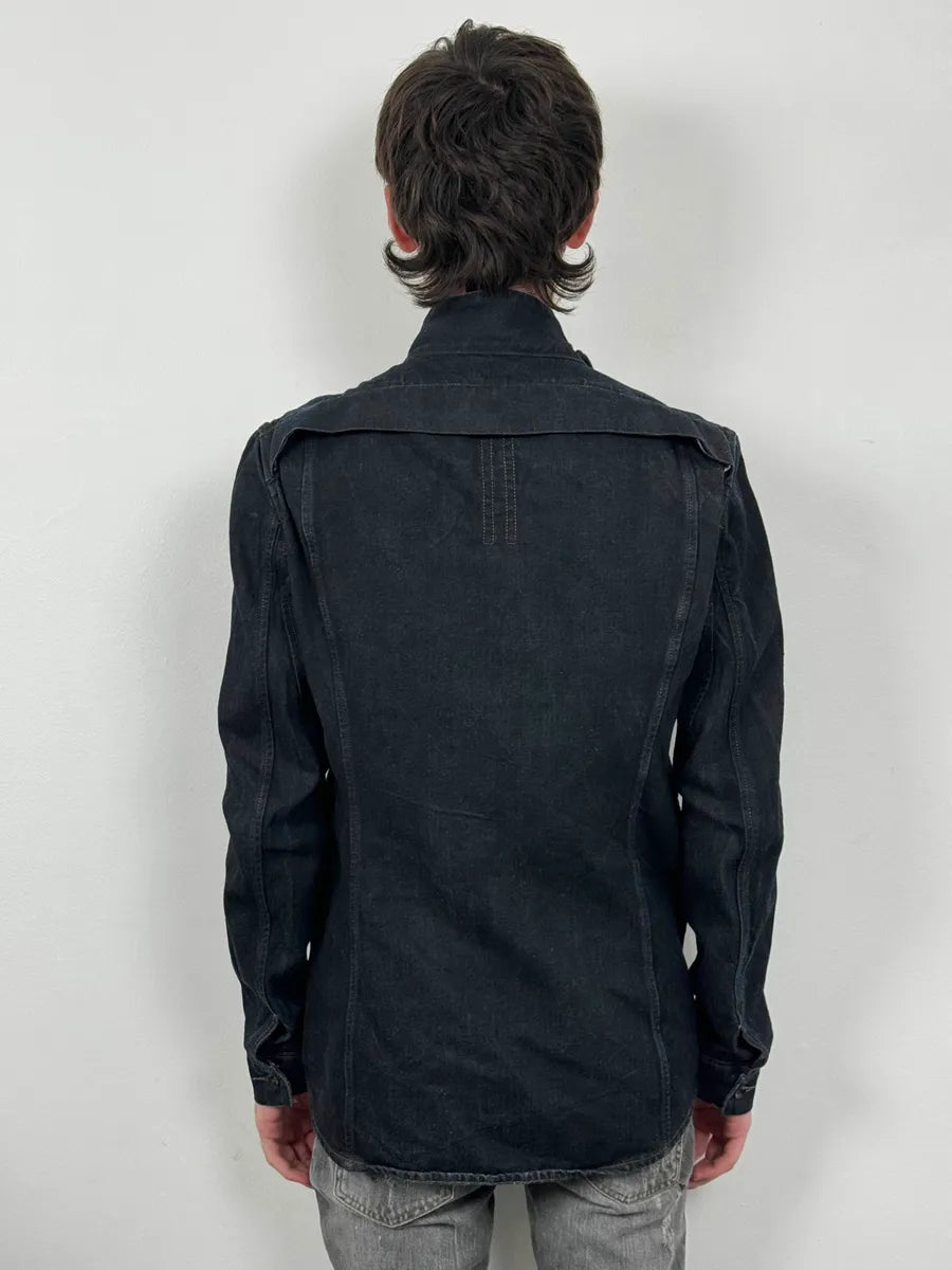 AW2014 Rick Owens Navy Brut Slave Asymmetrical Denim Jacket zUkEnTy 2