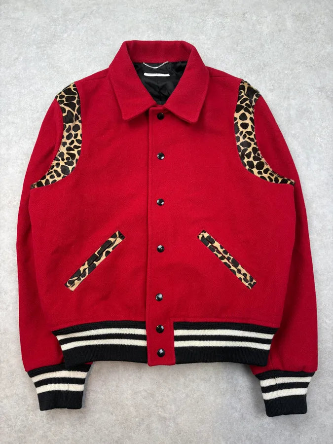 AW2014 Saint Laurent Cheetah Red Pony Hair Teddy Jacket by Hedi Slimane rzMhCBu 0