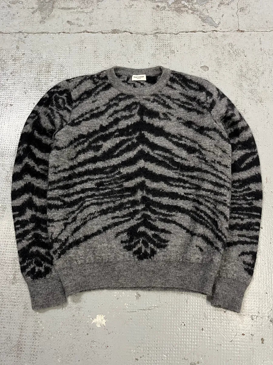 AW2014 Saint Laurent Tiger Stripes Grey Mohair Sweater jeAGXEq 0