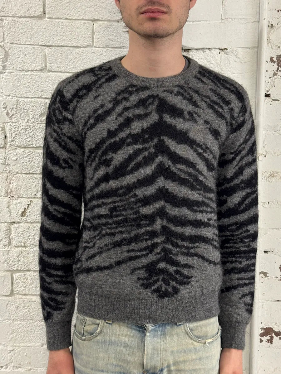 AW2014 Saint Laurent Tiger Stripes Grey Mohair Sweater jeAGXEq 1