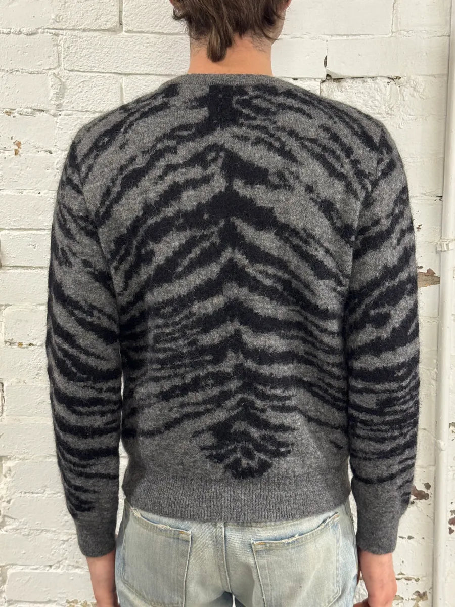 AW2014 Saint Laurent Tiger Stripes Grey Mohair Sweater jeAGXEq 2