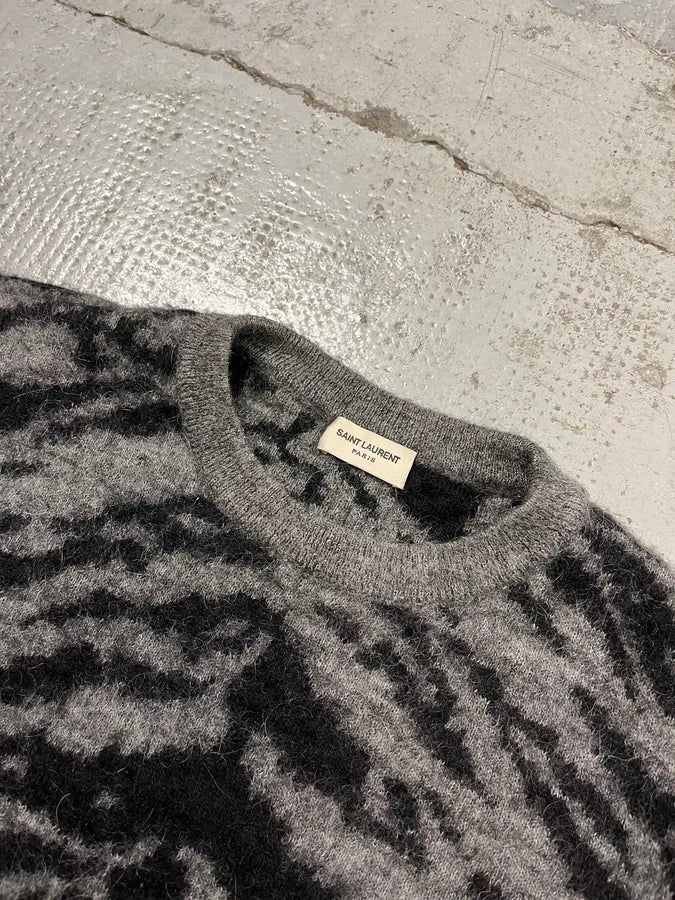 AW2014 Saint Laurent Tiger Stripes Grey Mohair Sweater jeAGXEq 4