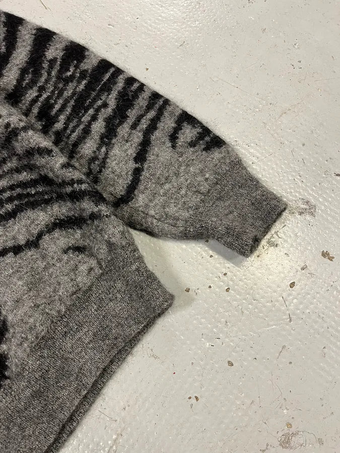 AW2014 Saint Laurent Tiger Stripes Grey Mohair Sweater jeAGXEq 5