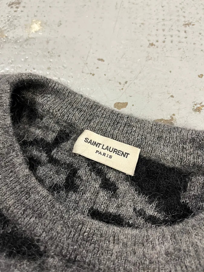 AW2014 Saint Laurent Tiger Stripes Grey Mohair Sweater jeAGXEq 7