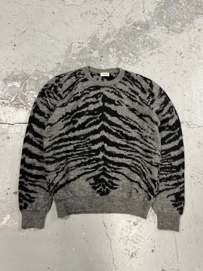 AW2014 Saint Laurent Zebra Black & Grey Wool Sweat UsFKeFU 0
