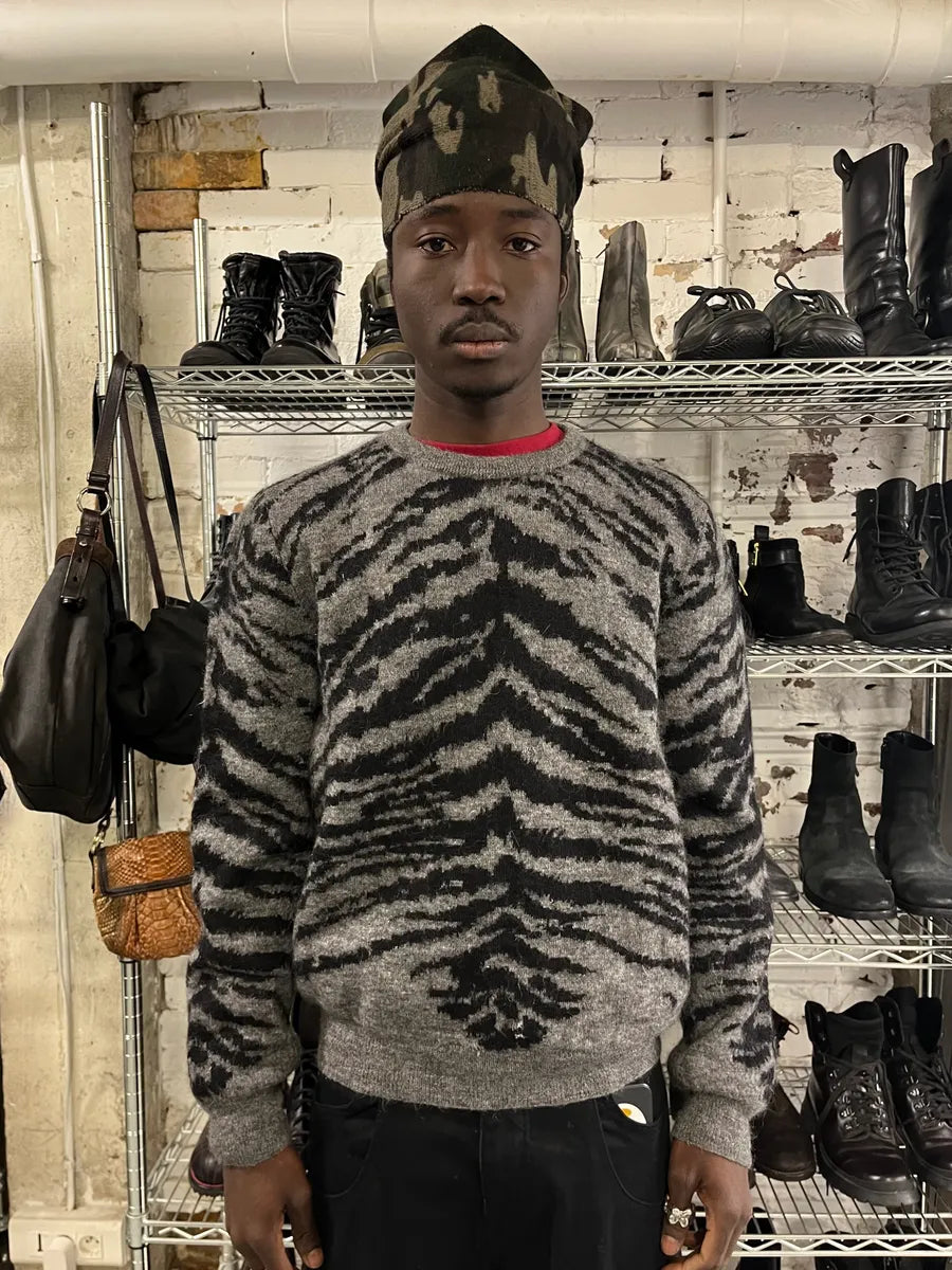 AW2014 Saint Laurent Zebra Black & Grey Wool Sweat UsFKeFU 1