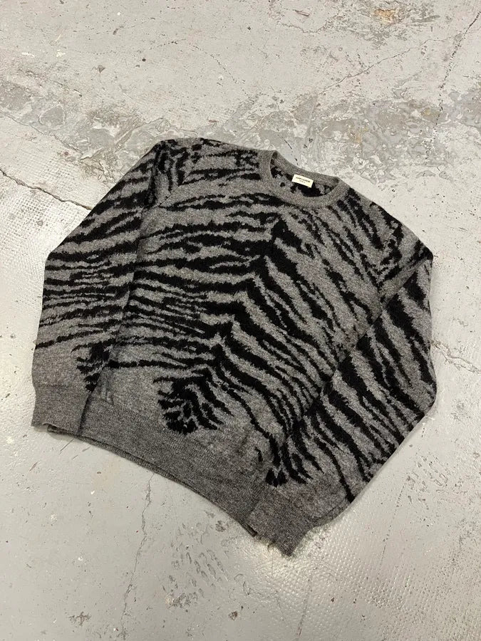 AW2014 Saint Laurent Zebra Black & Grey Wool Sweat UsFKeFU 3