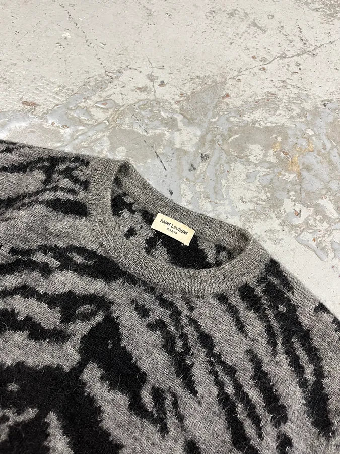 AW2014 Saint Laurent Zebra Black & Grey Wool Sweat UsFKeFU 4