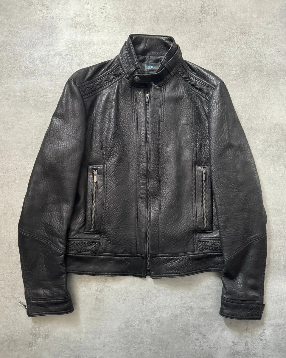 AW2014 Versace Persian Raw Dark Leather Jacket saOHXPV 0