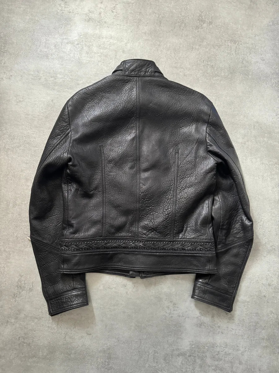 AW2014 Versace Persian Raw Dark Leather Jacket saOHXPV 1