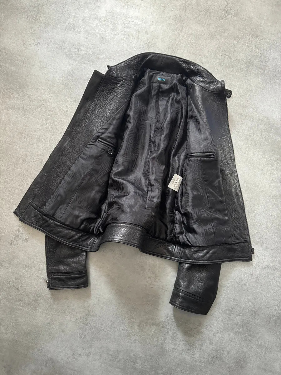 AW2014 Versace Persian Raw Dark Leather Jacket saOHXPV 3
