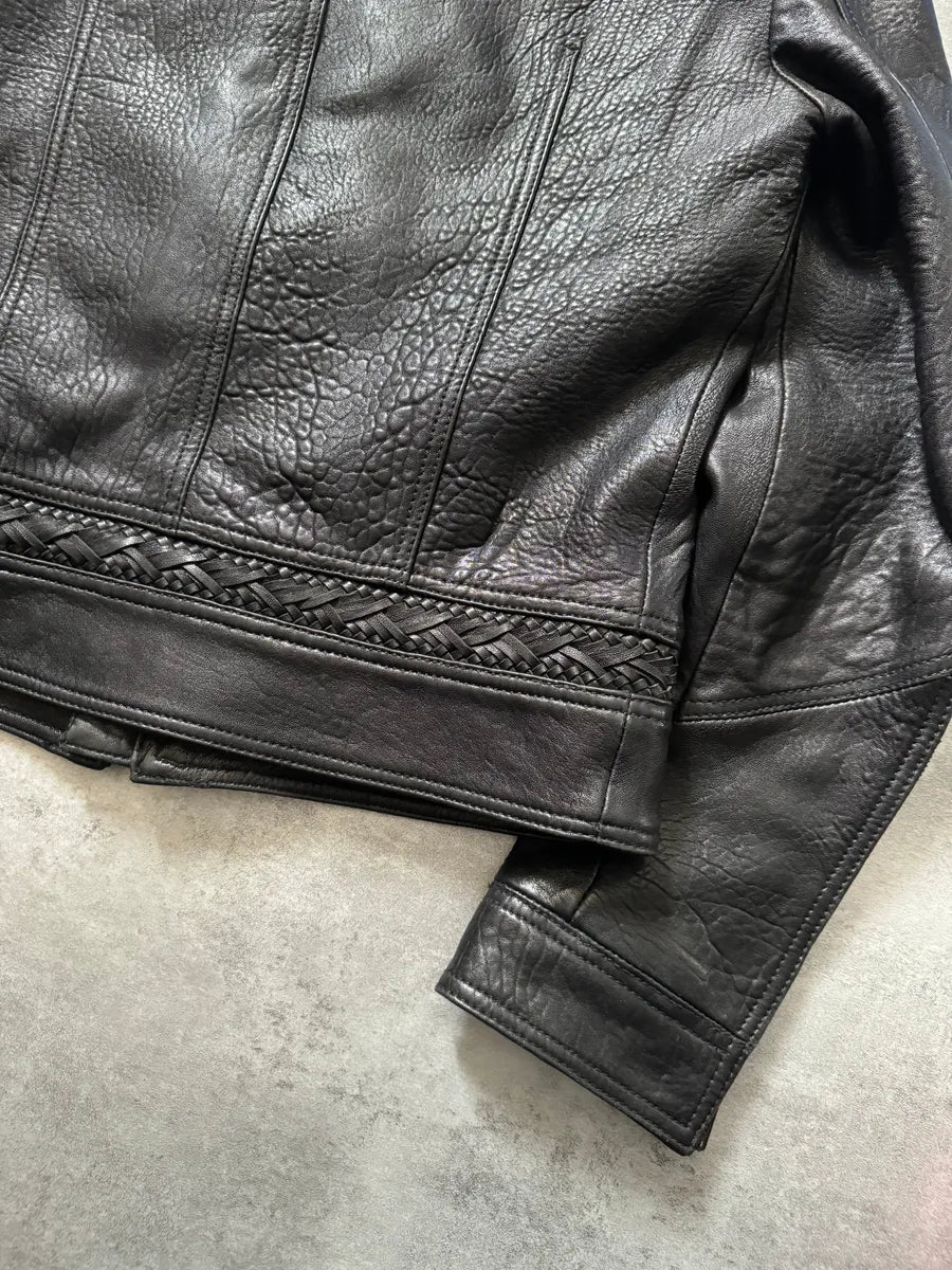 AW2014 Versace Persian Raw Dark Leather Jacket saOHXPV 5